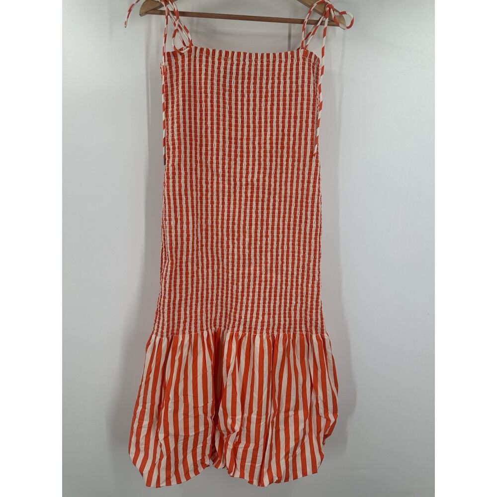 SIMONMILLER x RTR Orange Stripe Canto Smocked Midi Dress Size M - Picture 8 of 8
